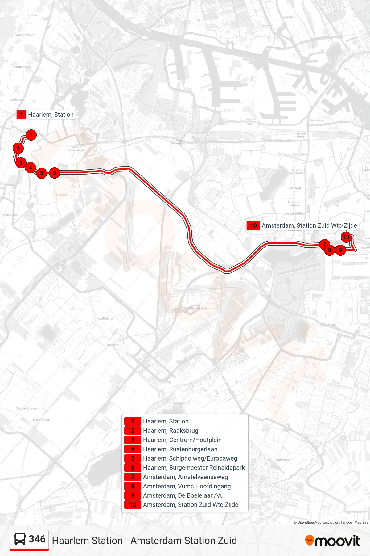 Linie 346 (Bus) Richtung Amsterdam Station Zuid: Route und Haltestellen auf der Karte