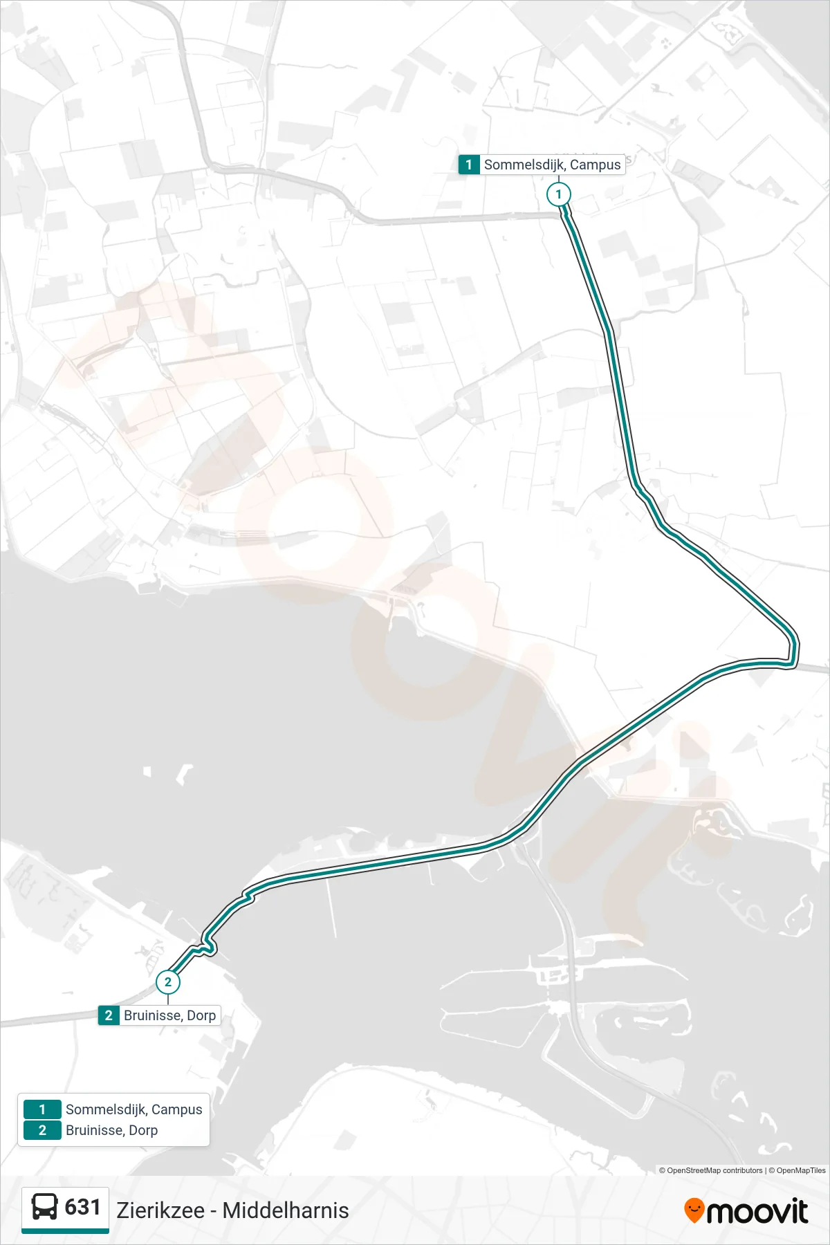 Lijn 631 (bus, Bruinisse Dorp): route en haltes op de kaart