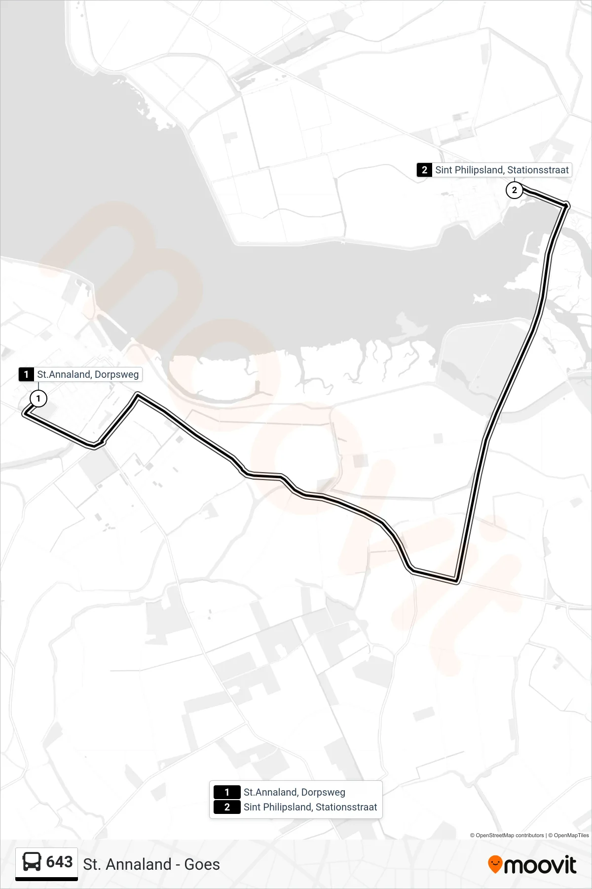 Lijn 643 (bus, St.Philipsland Stationsstraat): route en haltes op de kaart