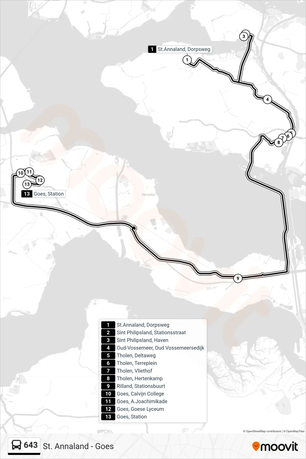 Linie 643 (Bus) Richtung Goes Station: Route und Haltestellen auf der Karte
