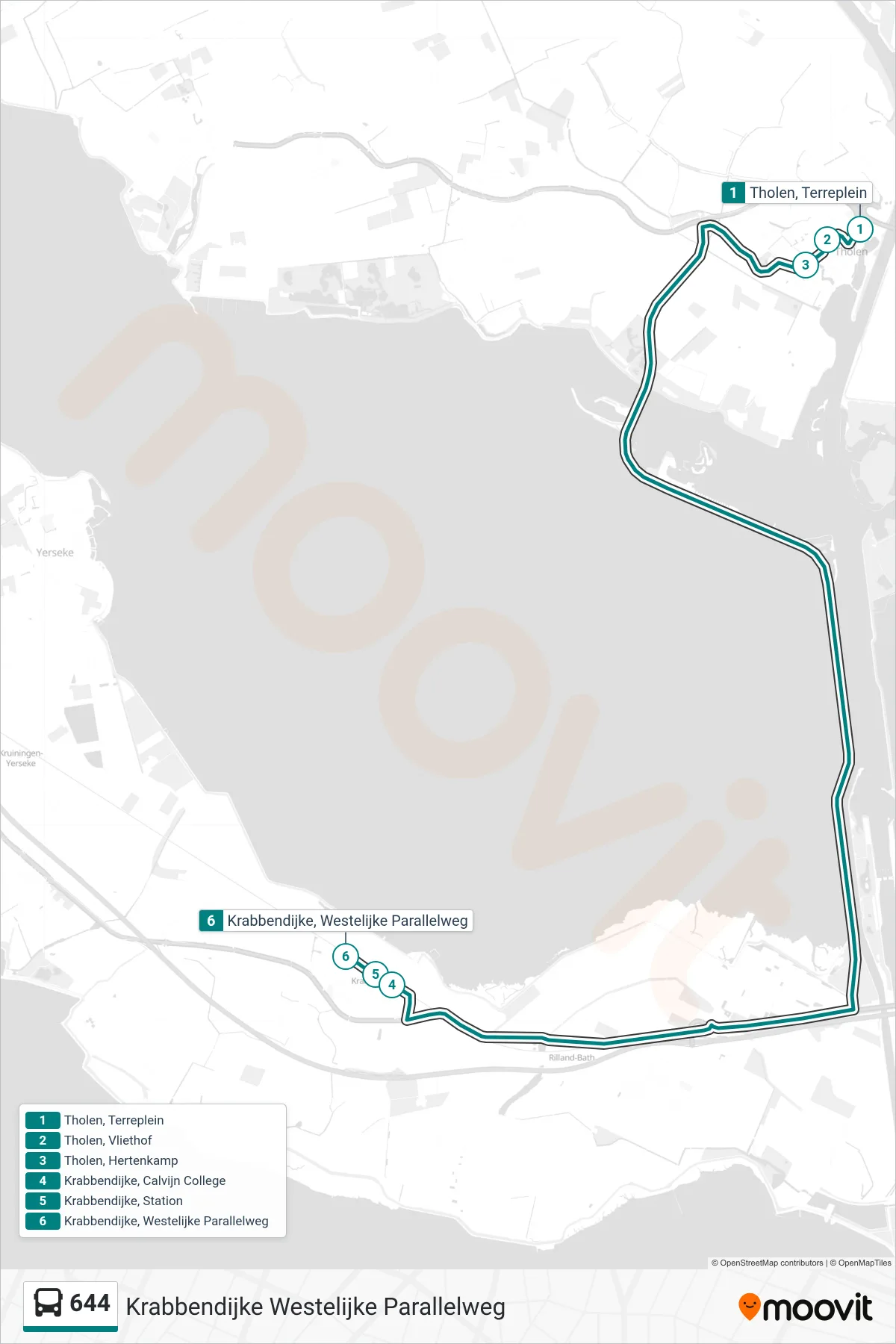 644 bus Line (Krabbendijke Westelijke Parallelweg) route and stops on a map