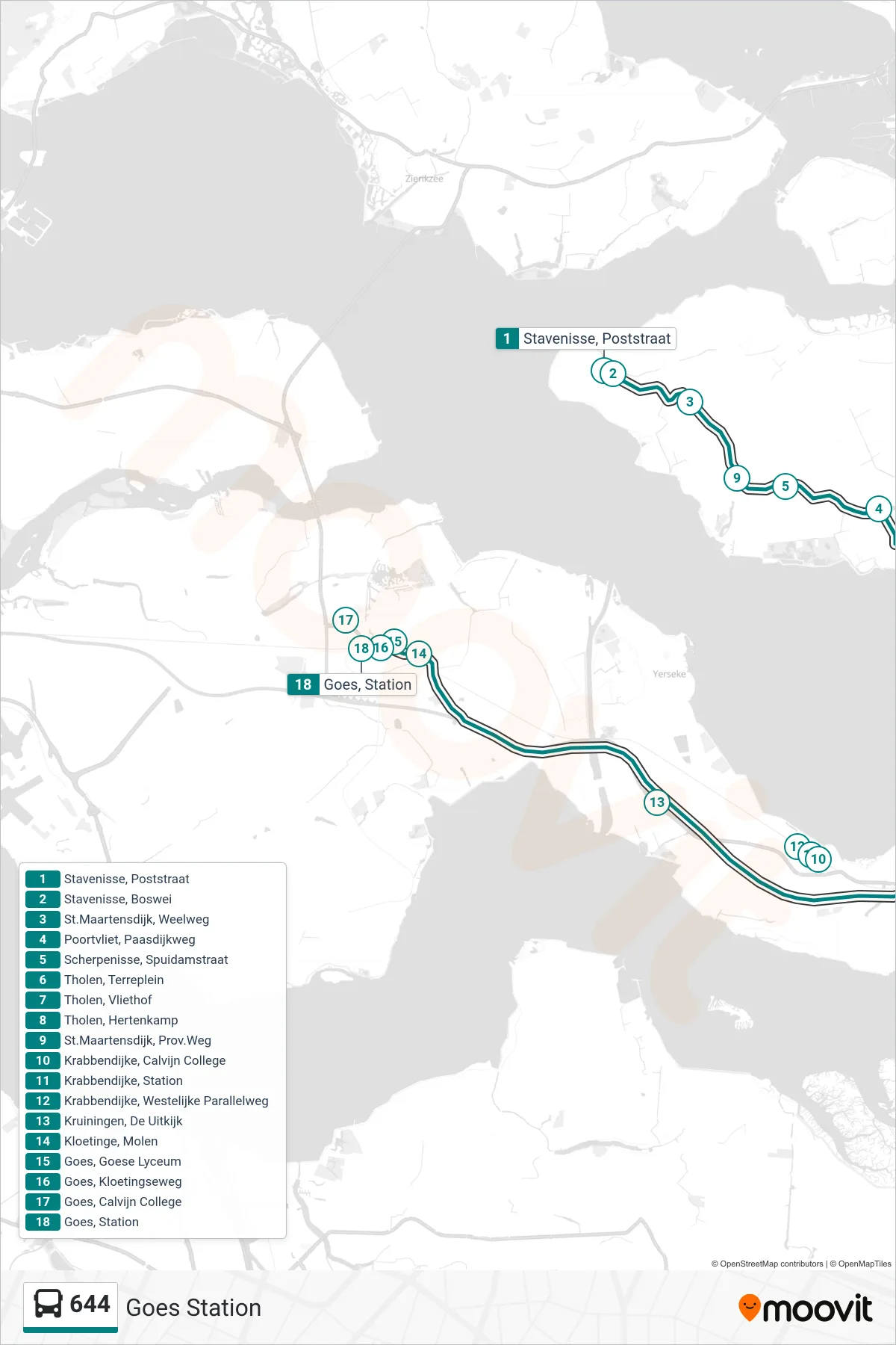 Linie 644 (Bus) Richtung Goes Station: Route und Haltestellen auf der Karte