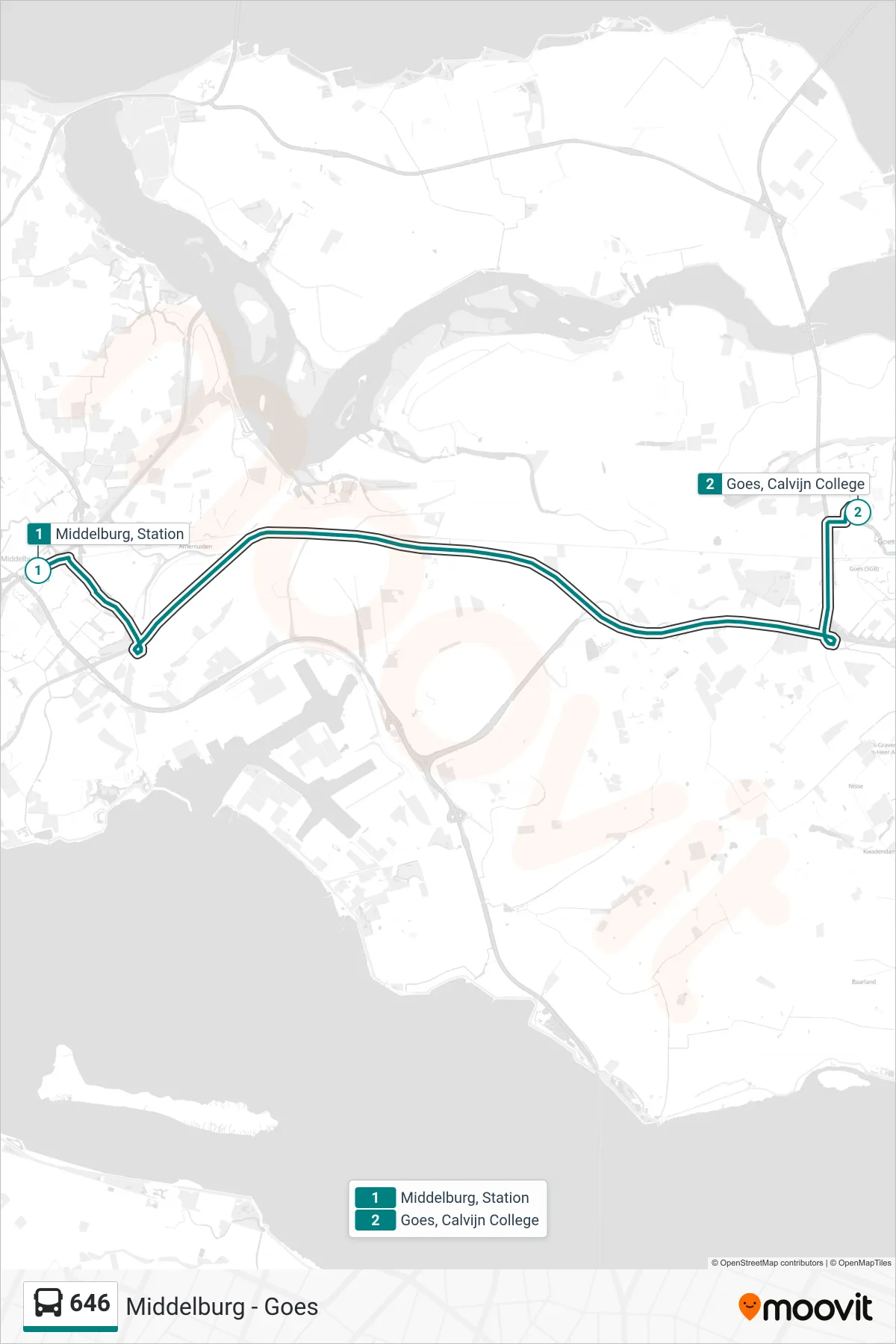 Lijn 646 (bus, Goes Calvijn College): route en haltes op de kaart