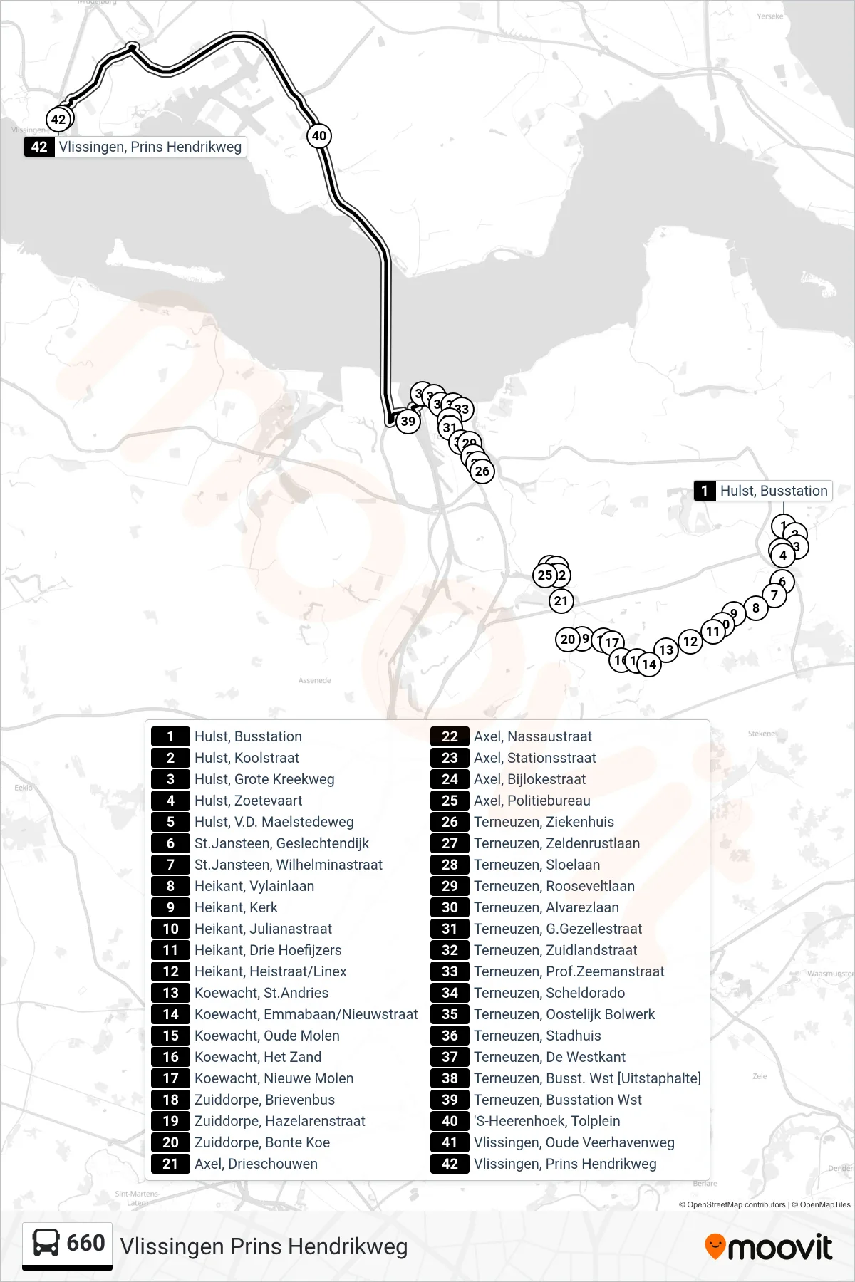 Lijn 660 (bus, Vlissingen Prins Hendrikweg): route en haltes op de kaart