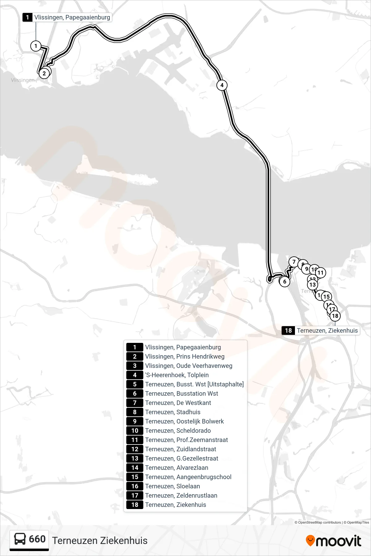 Lijn 660 (bus, Terneuzen Ziekenhuis): route en haltes op de kaart