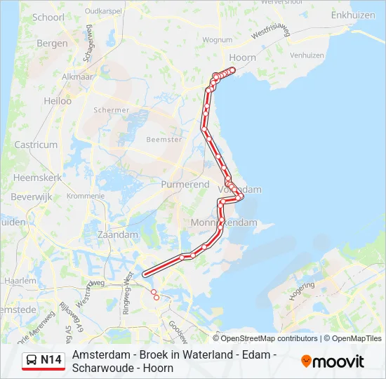 N14 Bus Line Map
