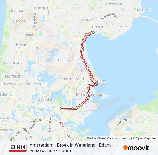 N14 Bus Line Map