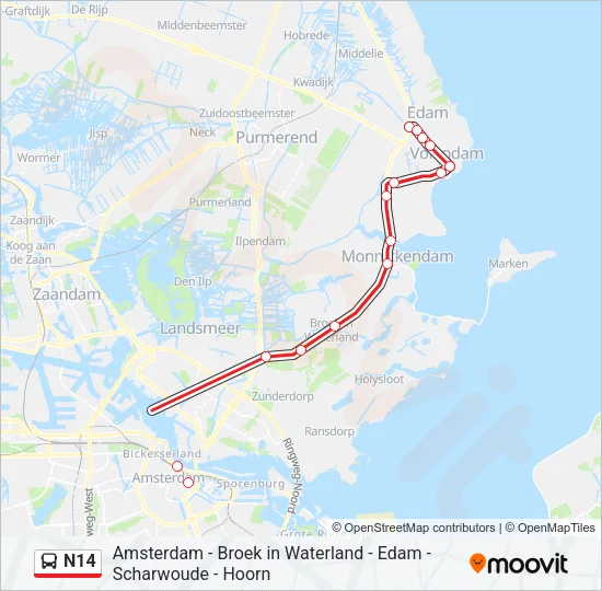 N14 Bus Line Map