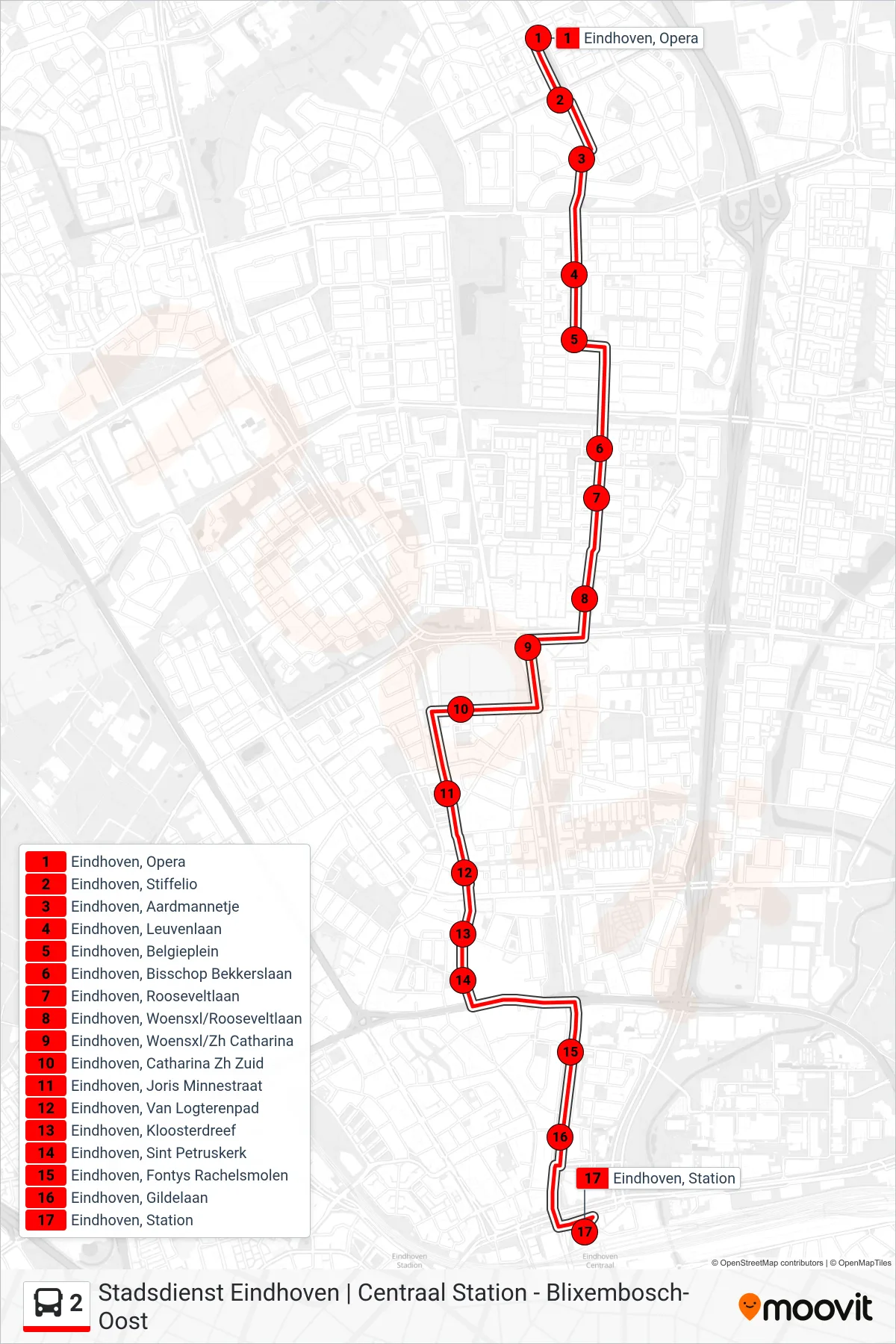 Lijn 2 (bus, Eindhoven Station): route en haltes op de kaart
