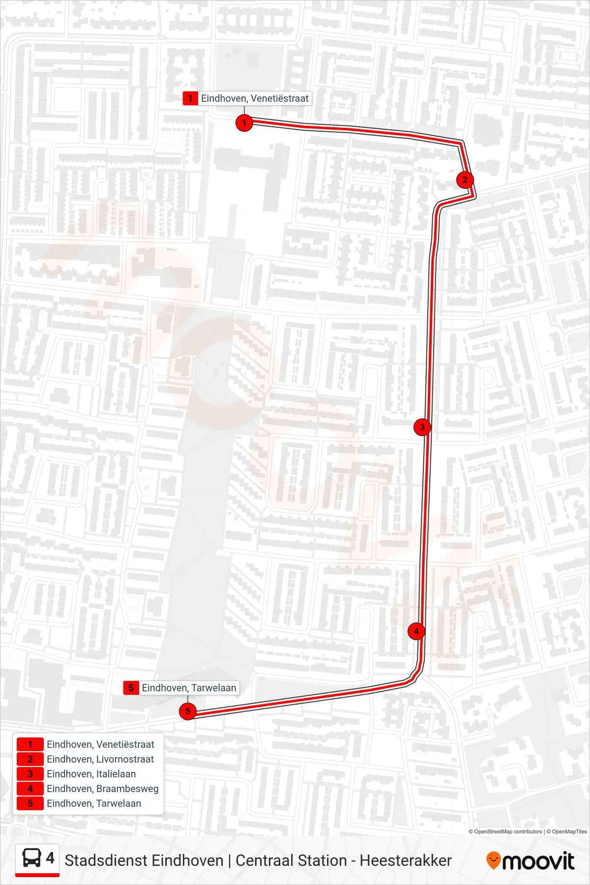 Lijn 4 (bus, Tarwelaan): route en haltes op de kaart
