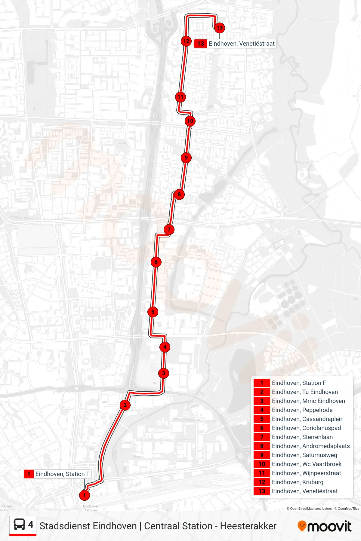 Lijn 4 (bus, Heesterakker): route en haltes op de kaart