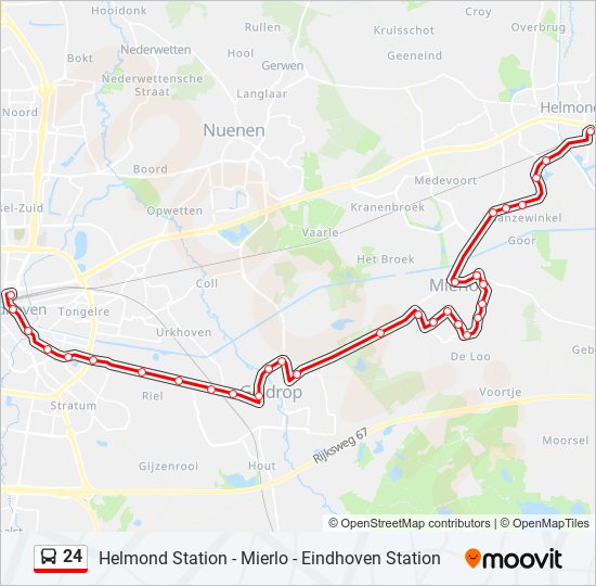 24 Route: haltes en kaarten - Helmond Station Via Mierlo