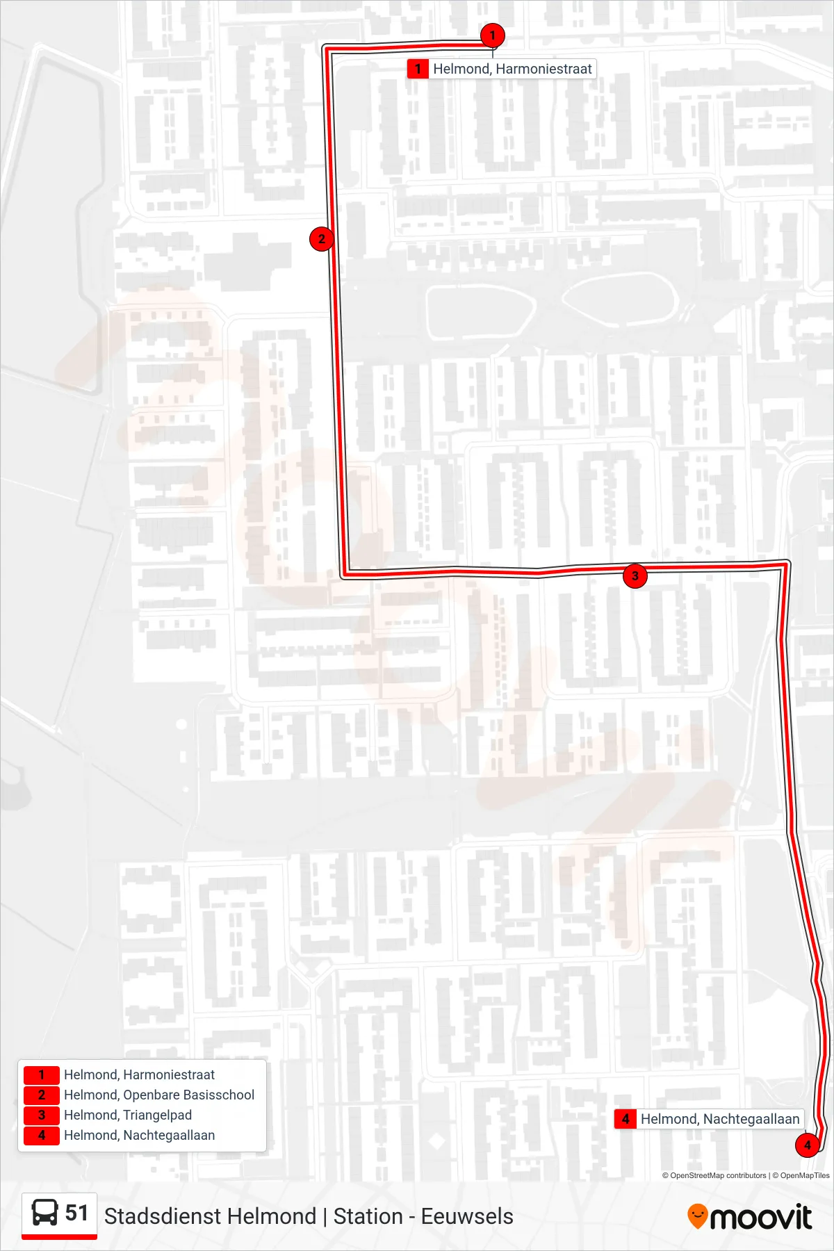 Lijn 51 (bus, Nachtegaallaan): route en haltes op de kaart