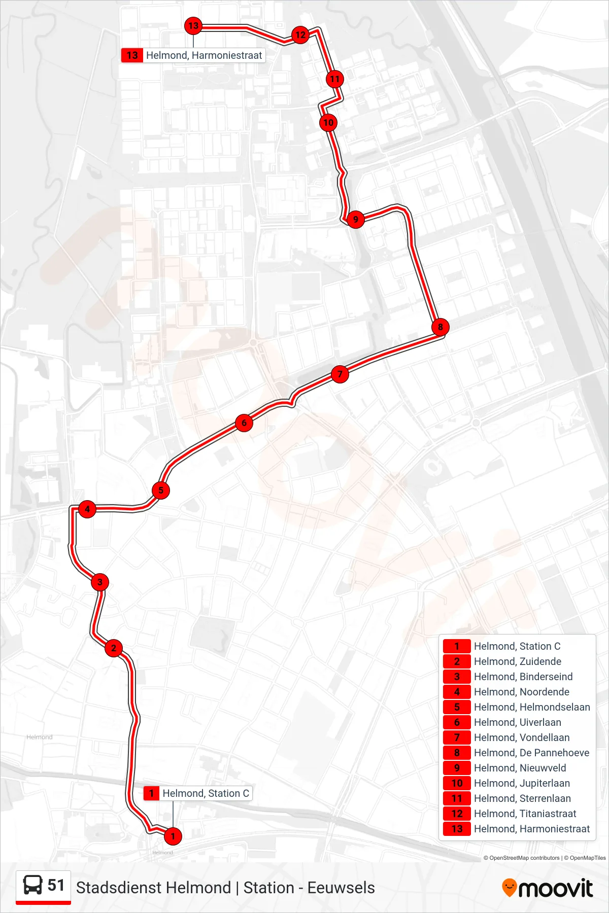 Lijn 51 (bus, Eeuwsels): route en haltes op de kaart