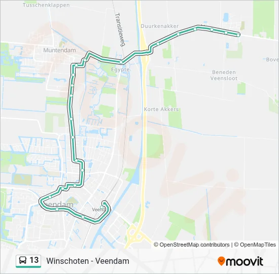 Bus 13 lijnkaart