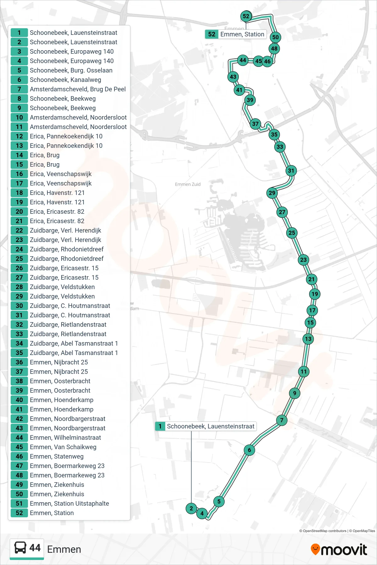 Lijn 44 (bus, Emmen): route en haltes op de kaart
