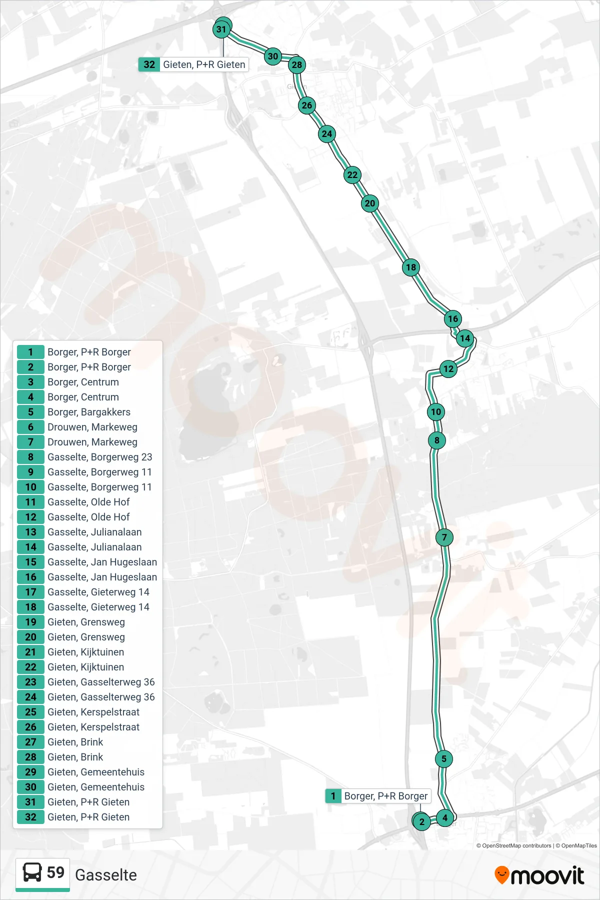 Linie 59 (Bus) Richtung Gasselte: Route und Haltestellen auf der Karte
