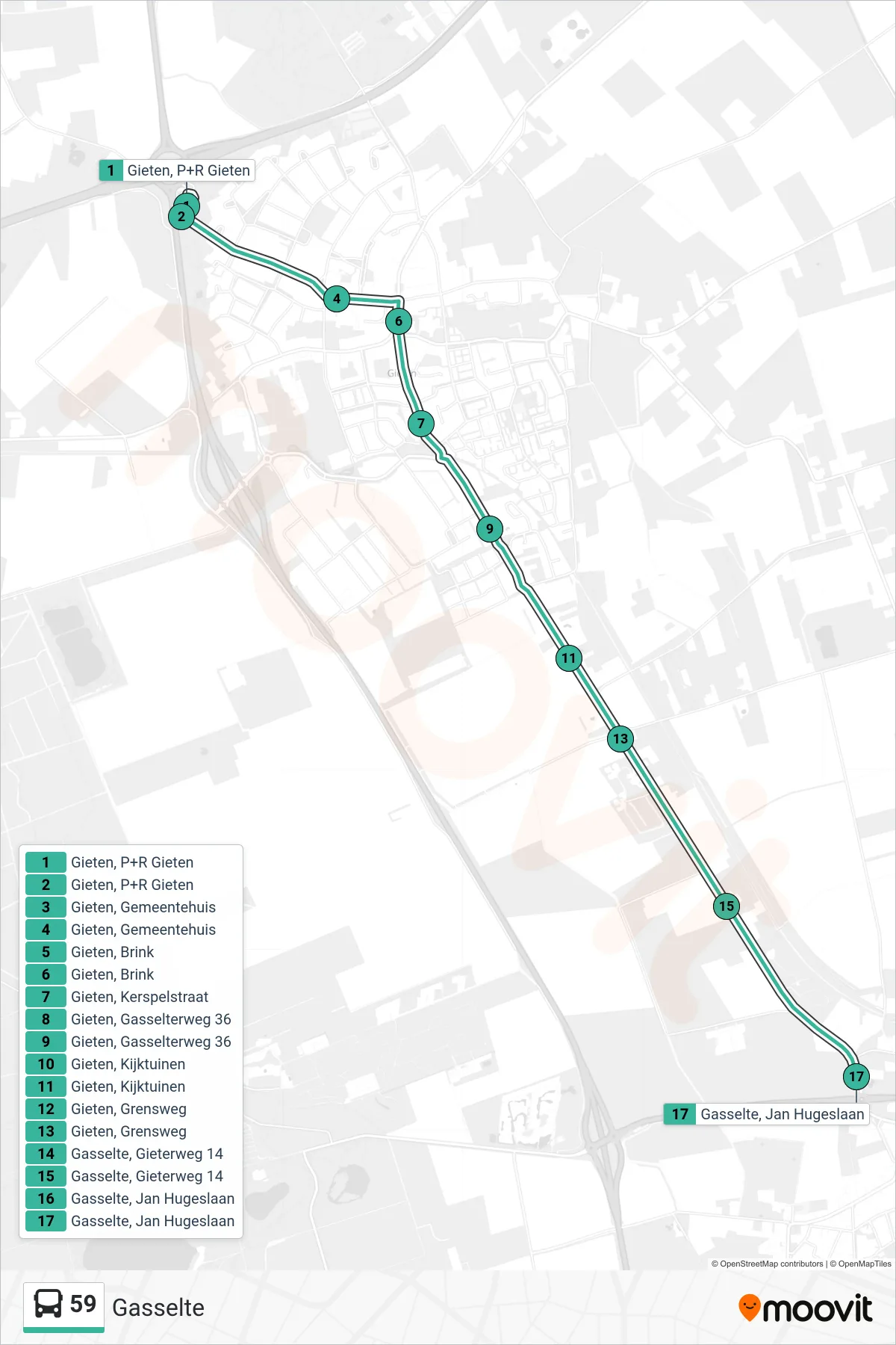 Linie 59 (Bus) Richtung Gasselte: Route und Haltestellen auf der Karte