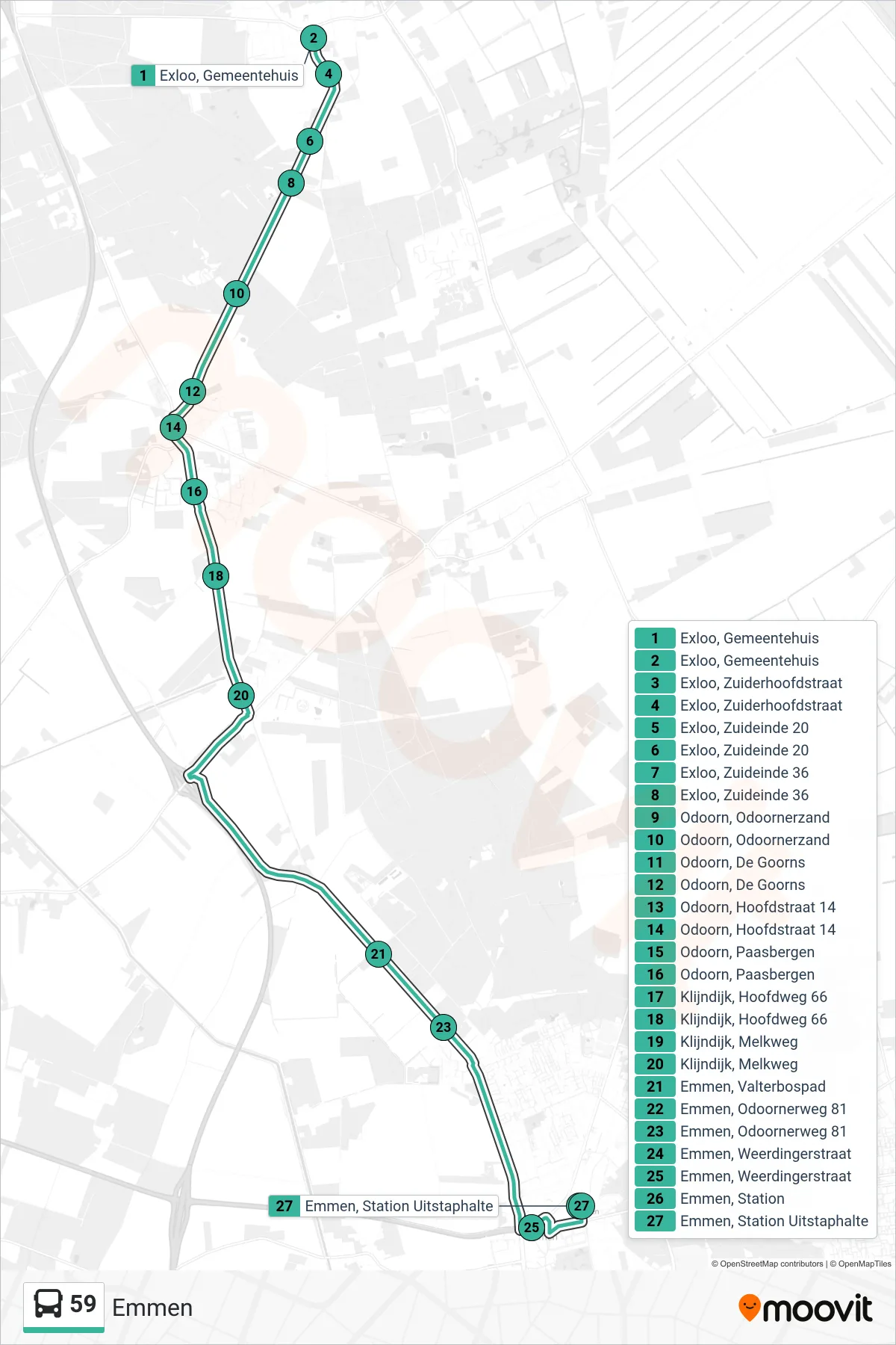 Lijn 59 (bus, Emmen): route en haltes op de kaart