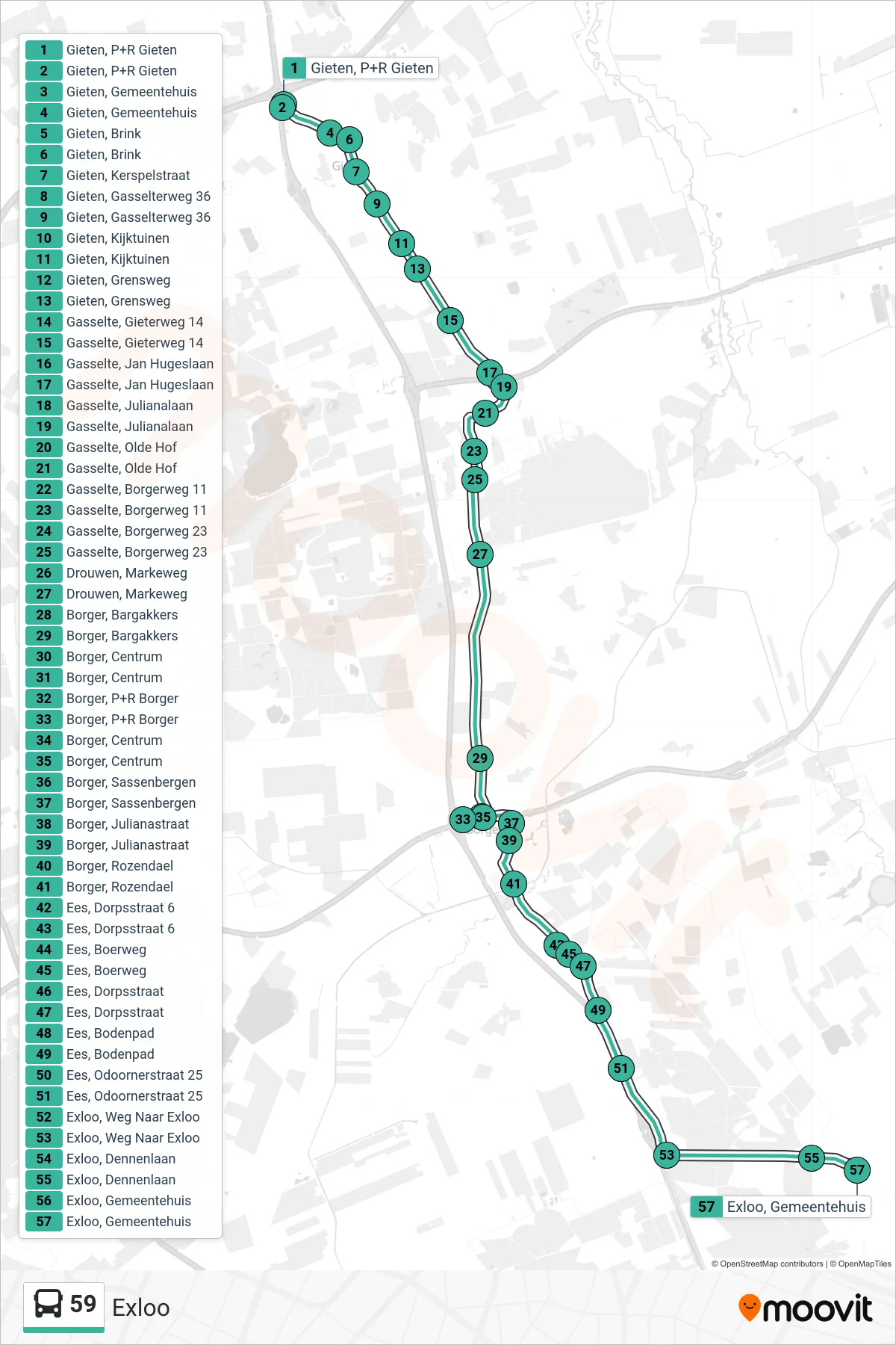 Lijn 59 (bus, Exloo): route en haltes op de kaart