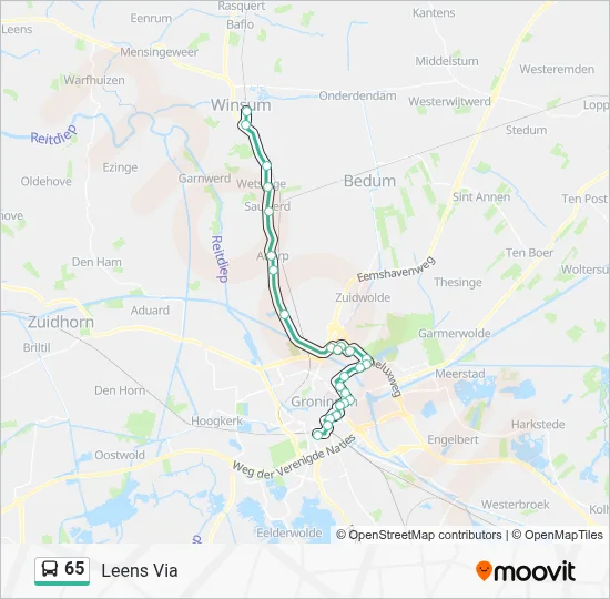 Bus 65 lijnkaart