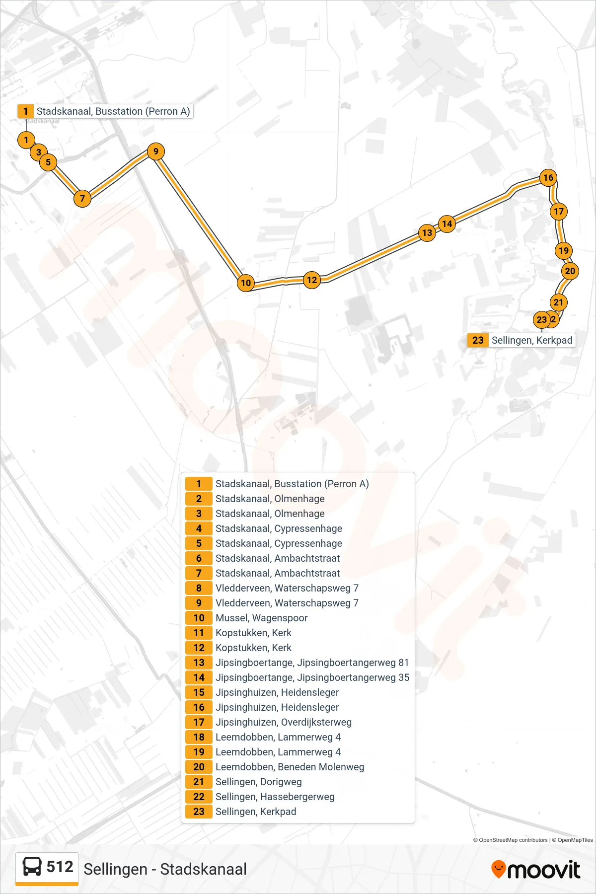 Lijn 512 (bus, Sellingen): route en haltes op de kaart