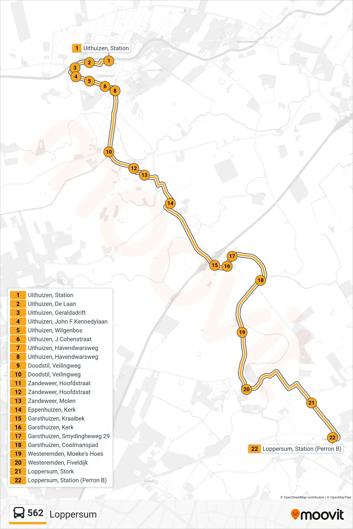Linie 562 (Bus) Richtung Loppersum: Route und Haltestellen auf der Karte