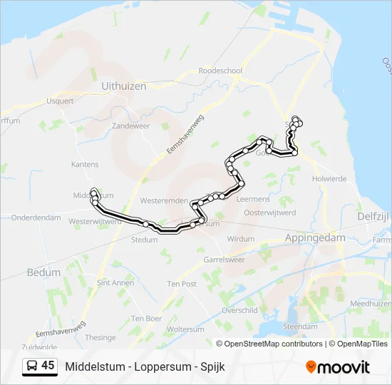 Bus 45 lijnkaart