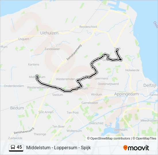 Bus 45 lijnkaart