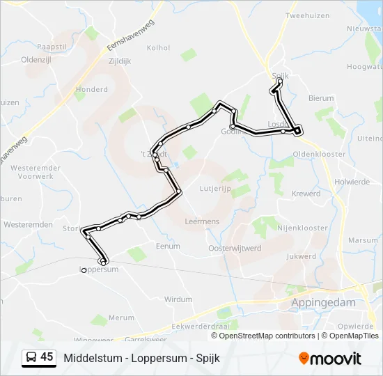 Bus 45 lijnkaart