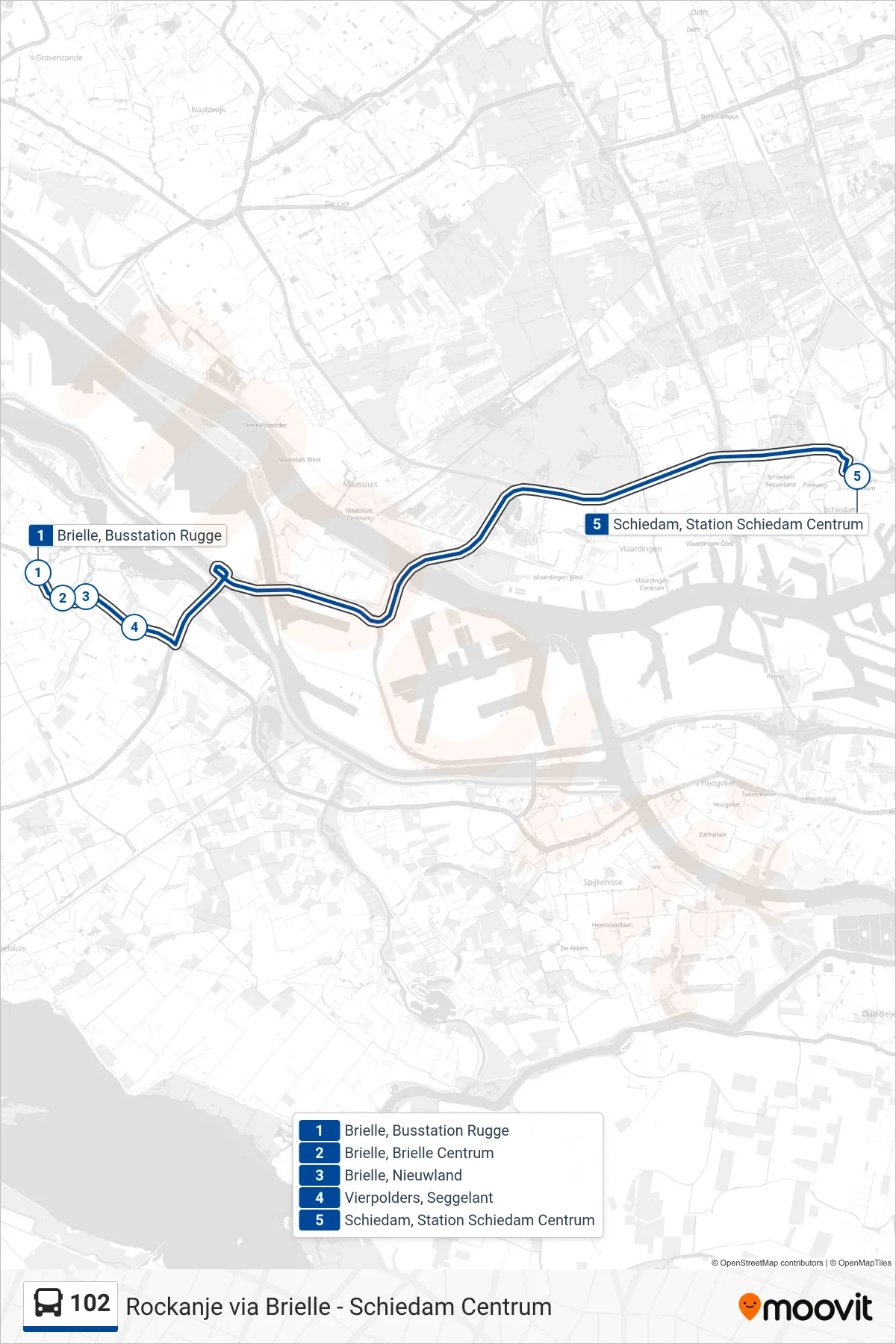 Lijn 102 (bus, Schiedam Centrum): route en haltes op de kaart