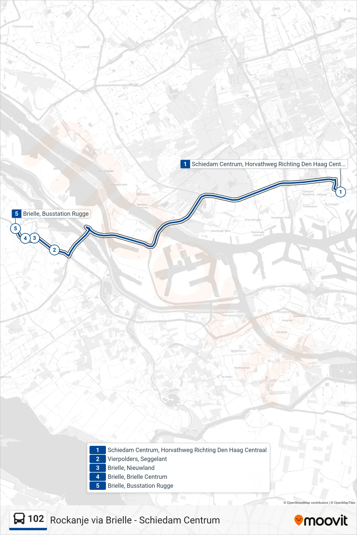 Lijn 102 (bus, Brielle): route en haltes op de kaart