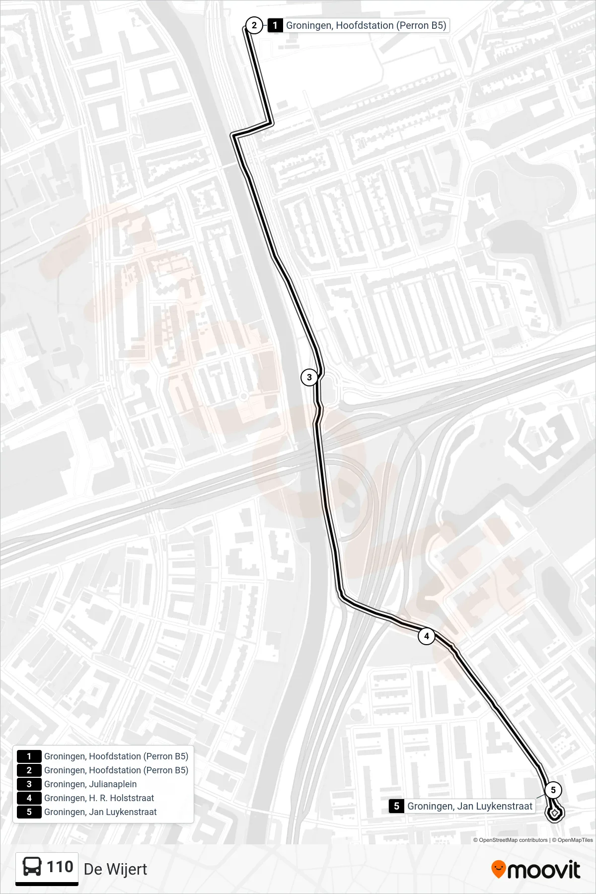 Lijn 110 (bus, De Wijert): route en haltes op de kaart