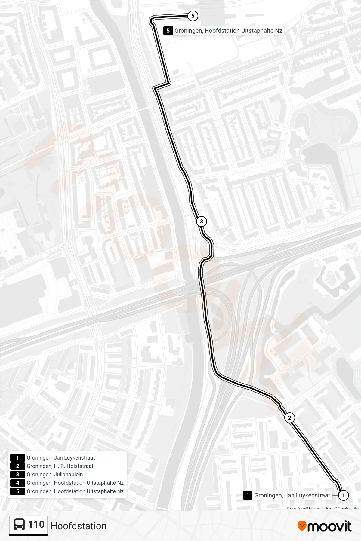Lijn 110 (bus, Hoofdstation): route en haltes op de kaart