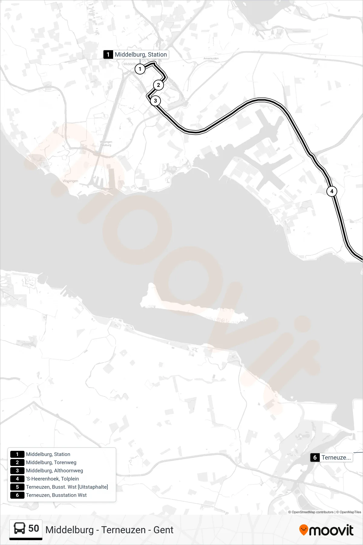 50 bus Line (Terneuzen Busstation Wst) route and stops on a map