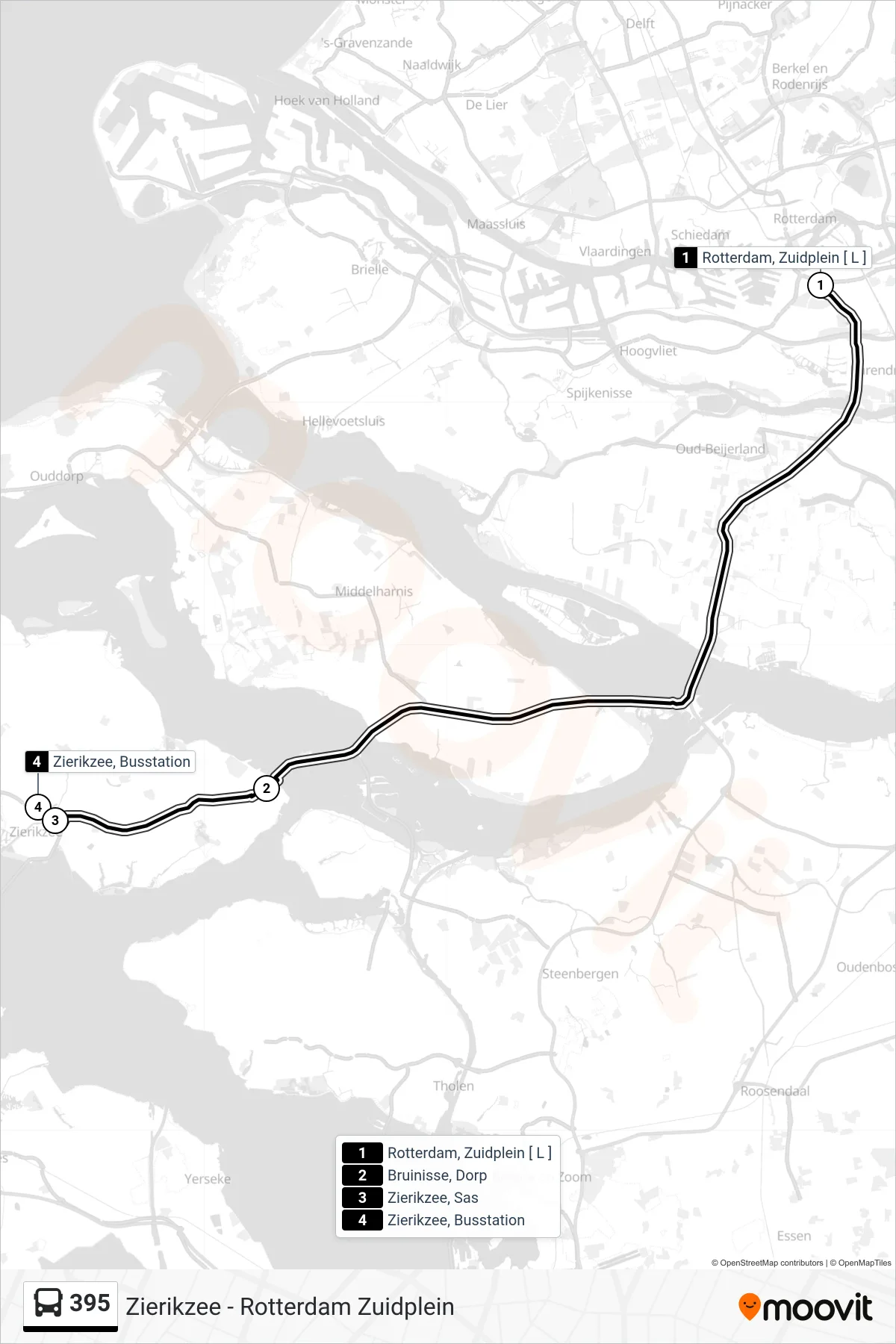 Lijn 395 (bus, Zierikzee Busstation): route en haltes op de kaart