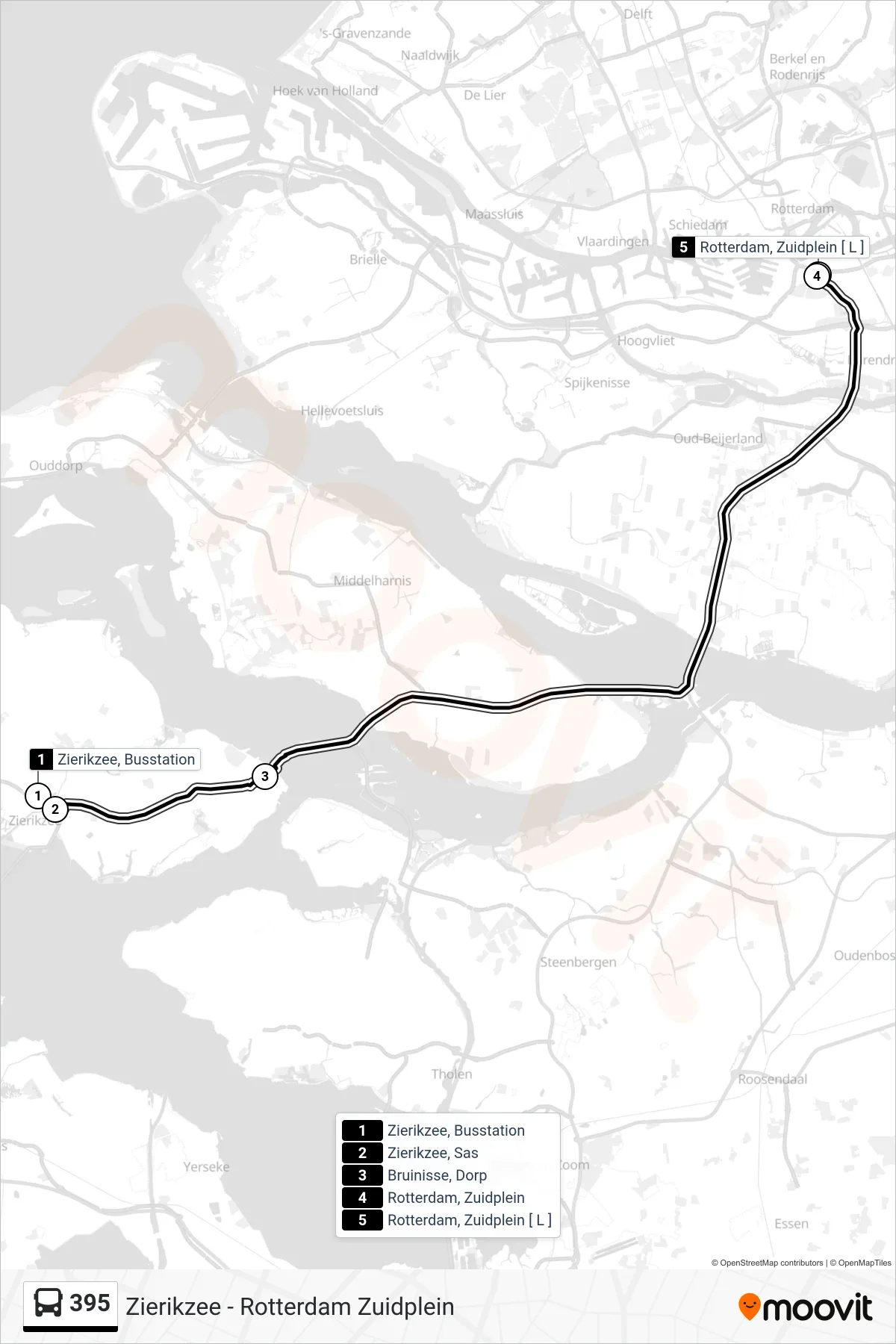 Lijn 395 (bus, Rotterdam Zuidplein): route en haltes op de kaart