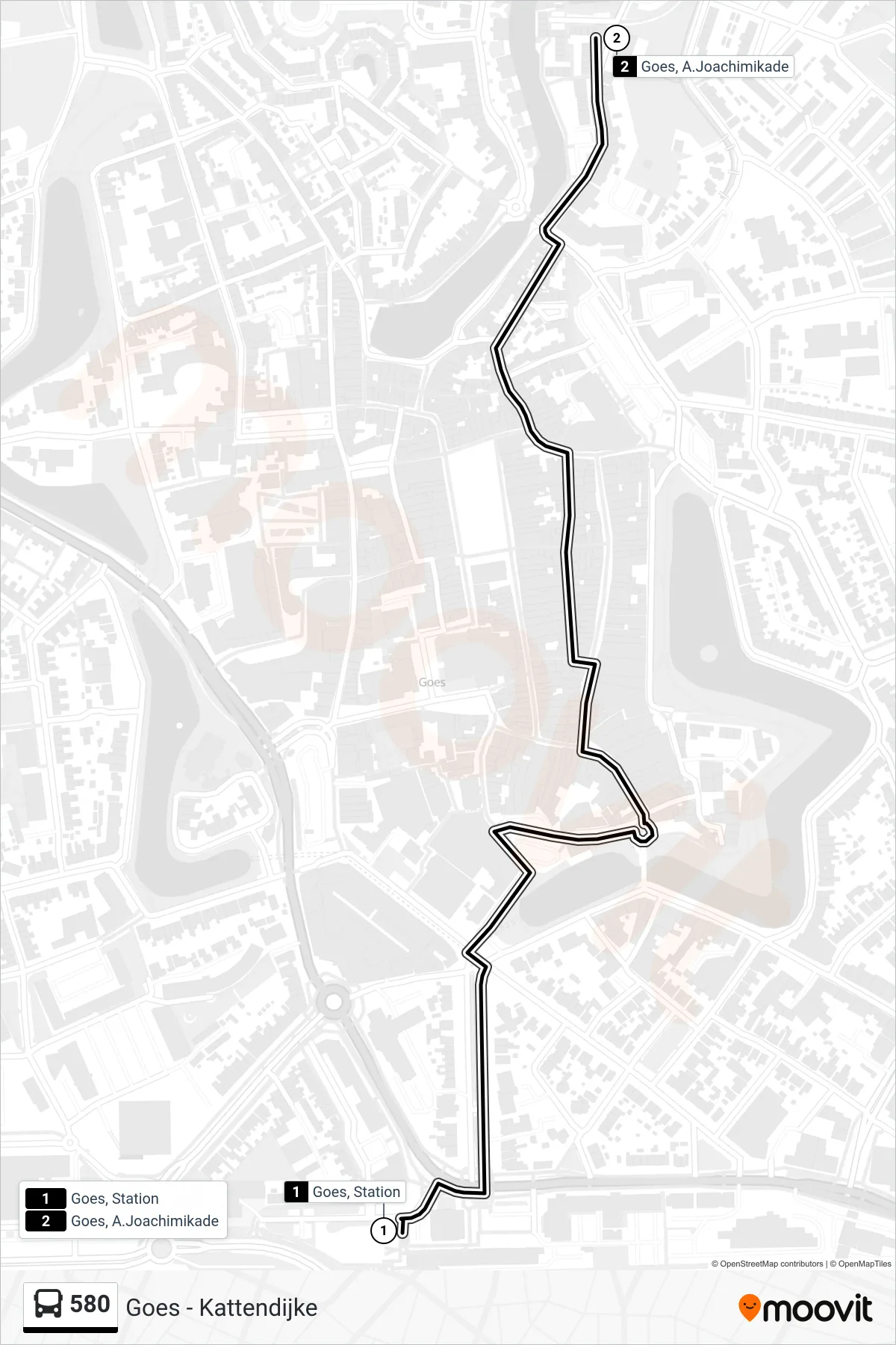 Lijn 580 (bus, Goes A.Joachimikade): route en haltes op de kaart