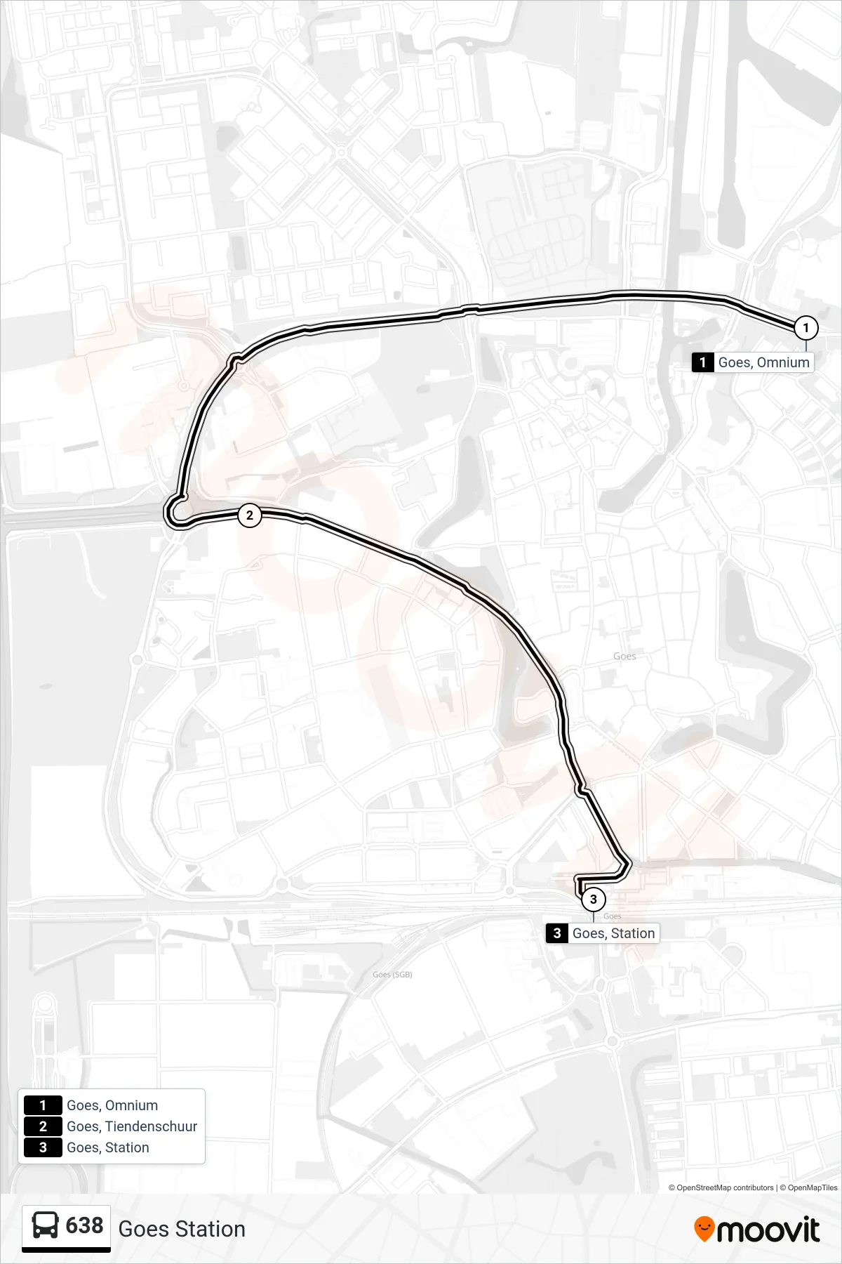 Lijn 638 (bus, Goes Station): route en haltes op de kaart