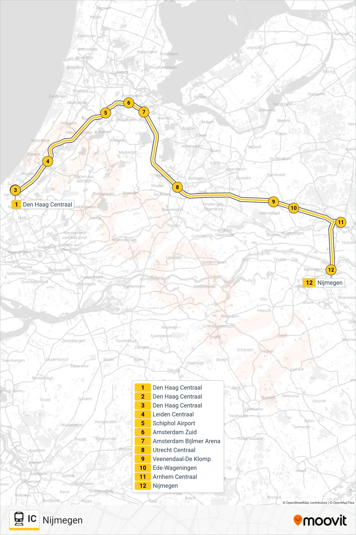 IC train Line (Nijmegen) route and stops on a map