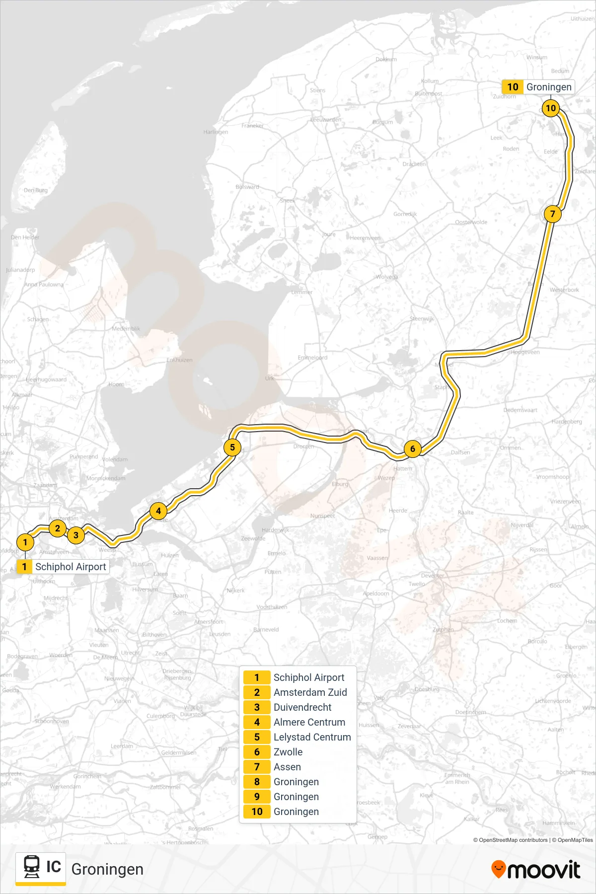 Lijn IC (trein, Groningen): route en haltes op de kaart