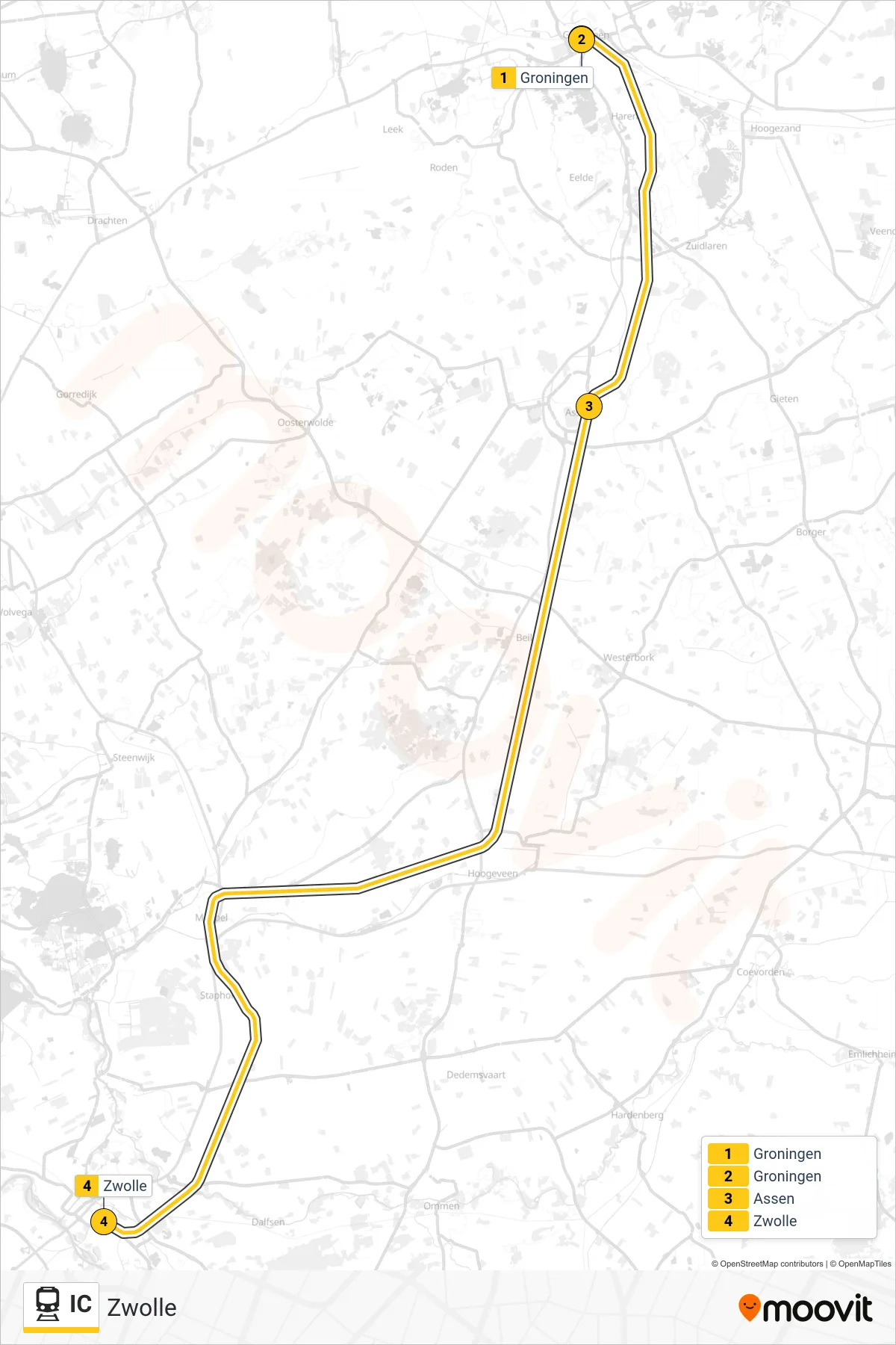 Lijn IC (trein, Zwolle): route en haltes op de kaart