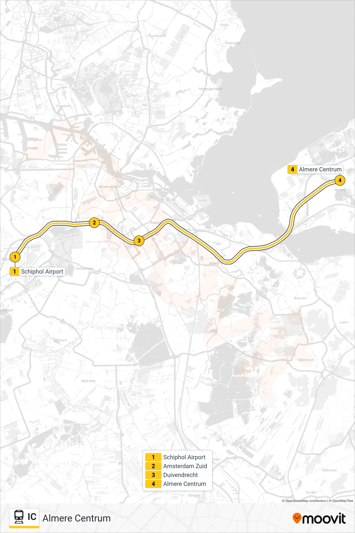Lijn IC (trein, Almere Centrum): route en haltes op de kaart