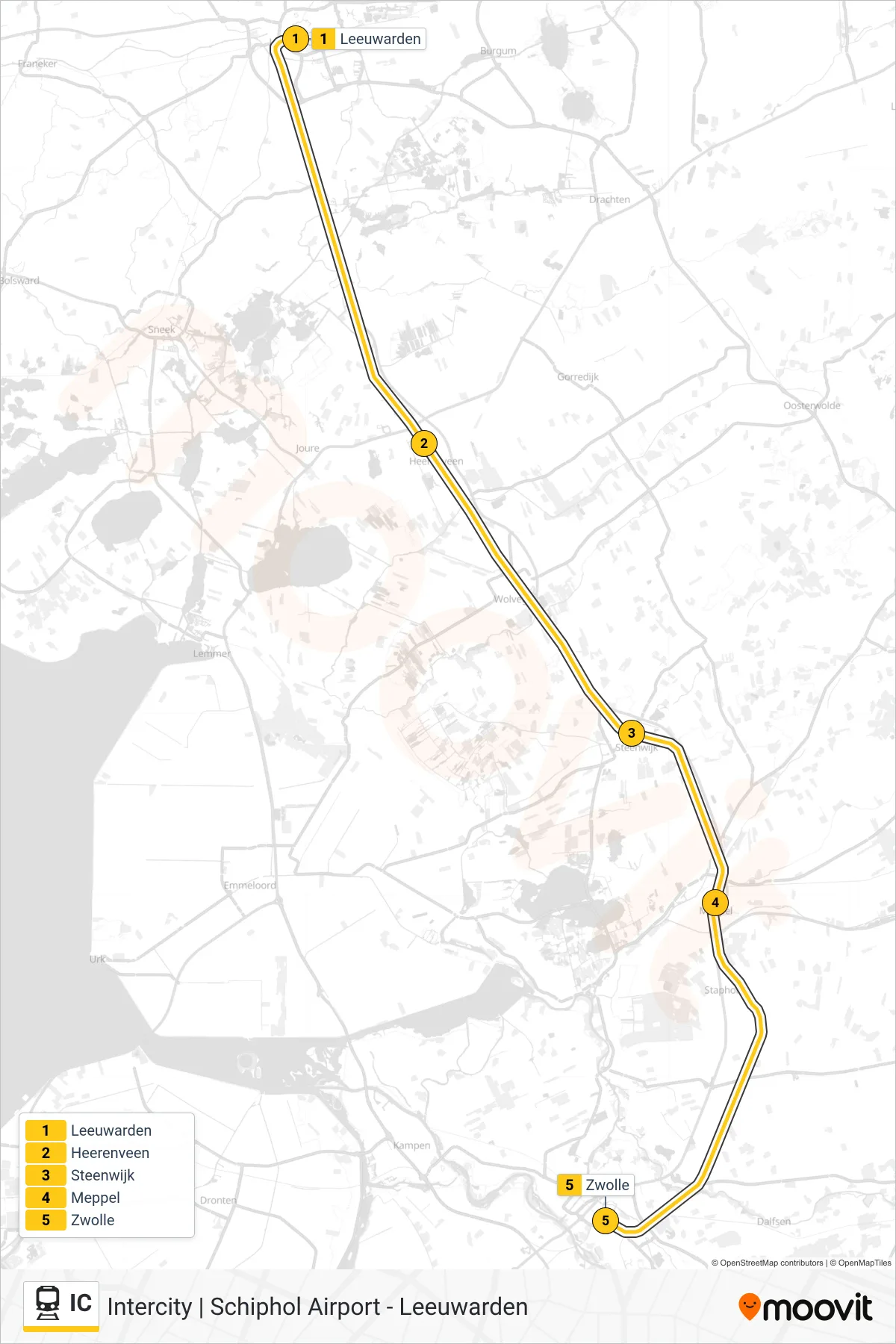 Lijn IC (trein, Zwolle): route en haltes op de kaart