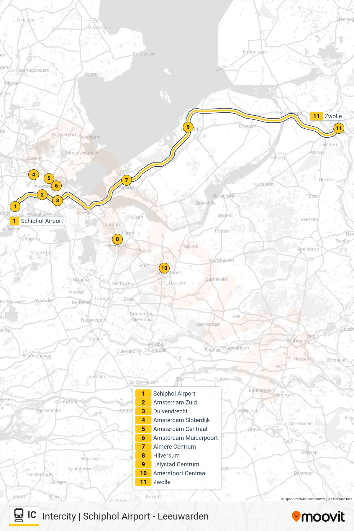 Lijn IC (trein, Zwolle): route en haltes op de kaart