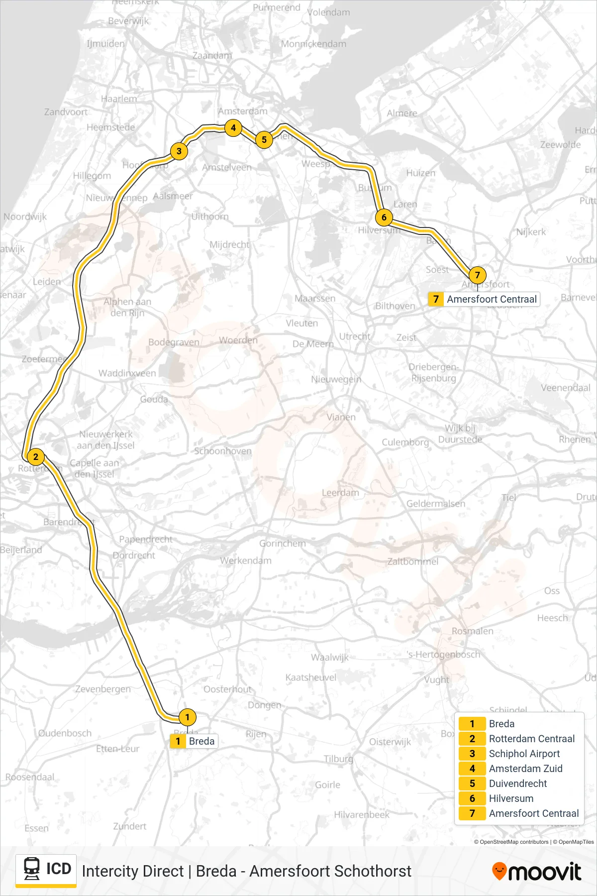 Lijn ICD (trein, Amersfoort Centraal): route en haltes op de kaart
