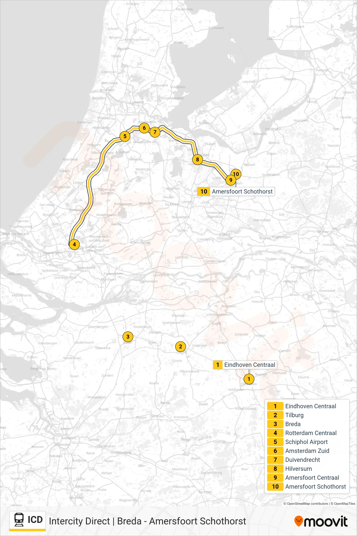 Lijn ICD (trein, Amersfoort Schothorst): route en haltes op de kaart