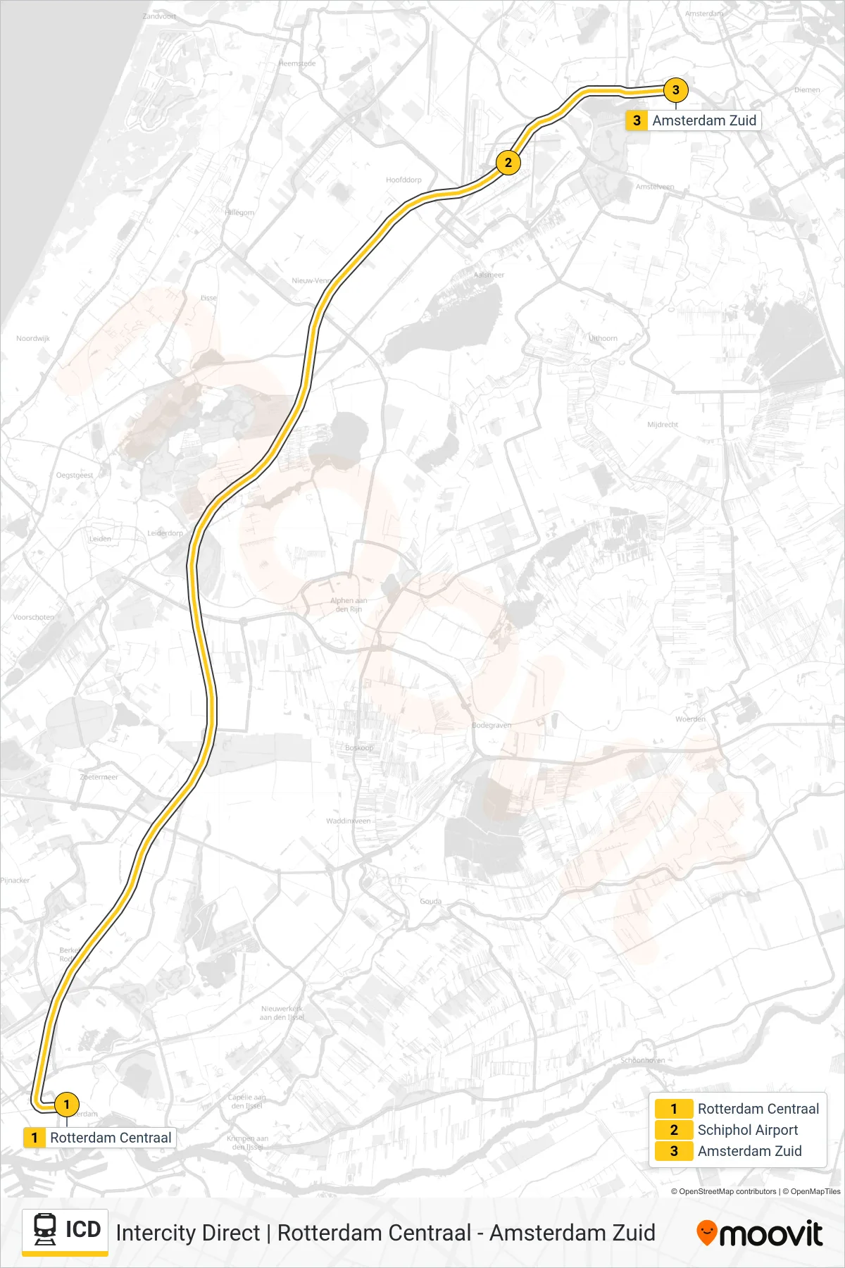 Lijn ICD (trein, Amsterdam Zuid): route en haltes op de kaart