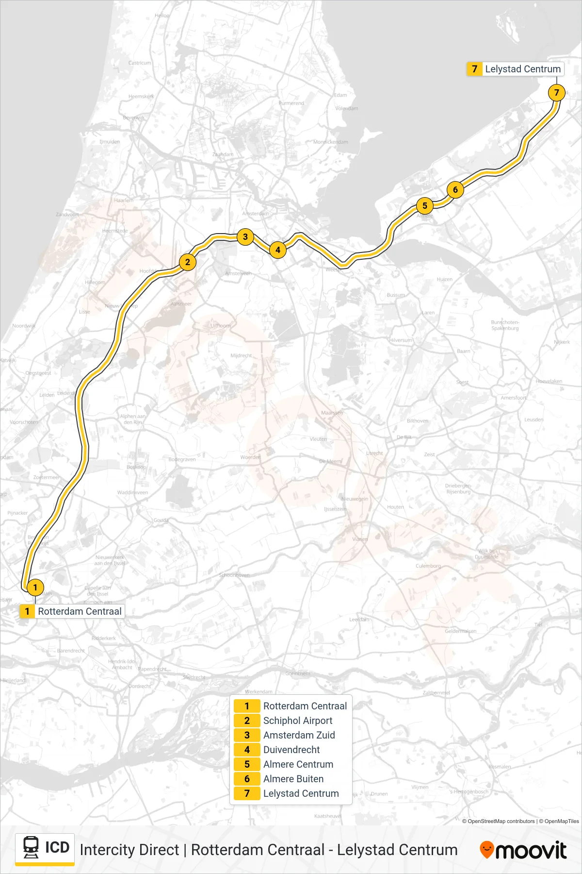 Lijn ICD (trein, Lelystad Centrum): route en haltes op de kaart