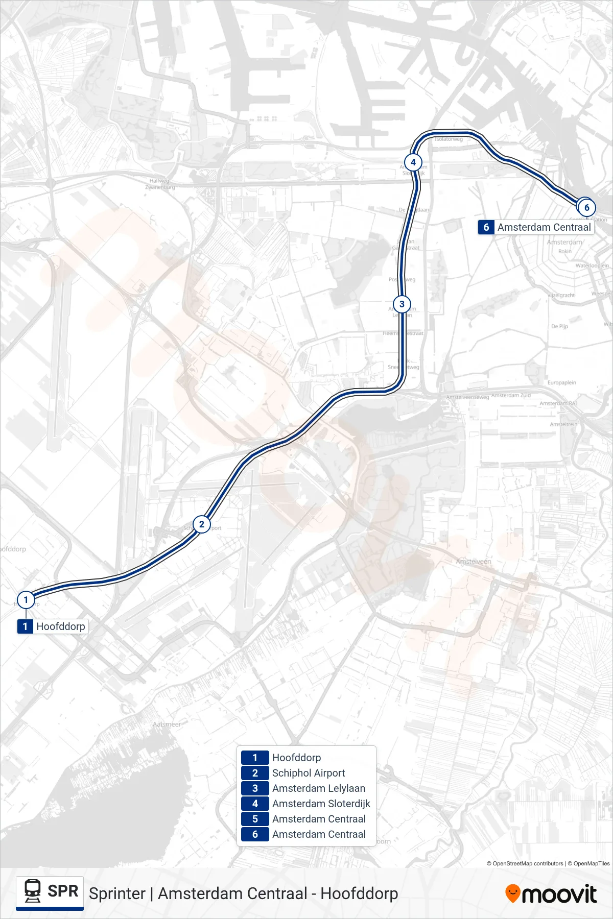 Lijn SPR (trein, Amsterdam Centraal): route en haltes op de kaart